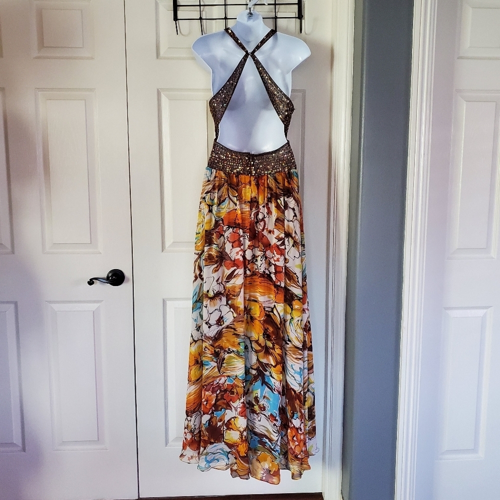 Carraz Beverly Hills Halter Embellished Gown Floral Sleeveless Sequin Medium - Picture 7 of 16